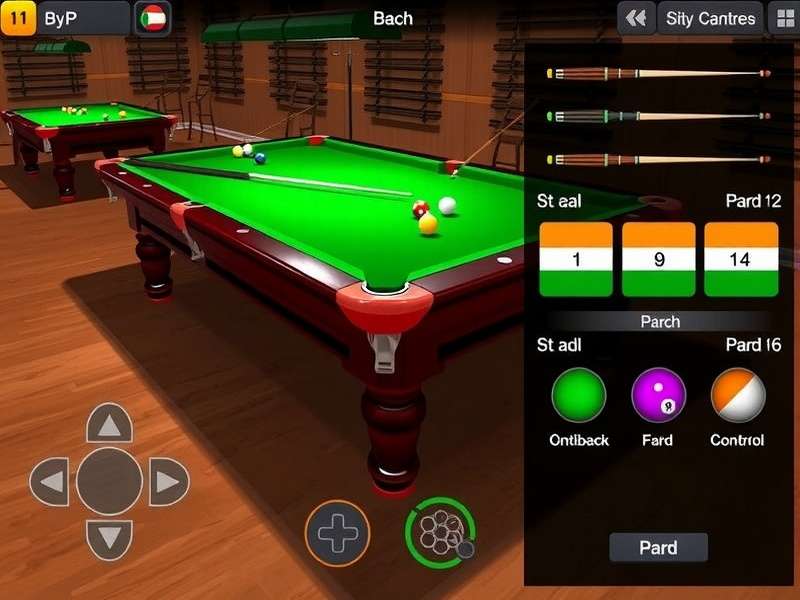 City Billiards Pro gameplay screenshot showing pool table and controls